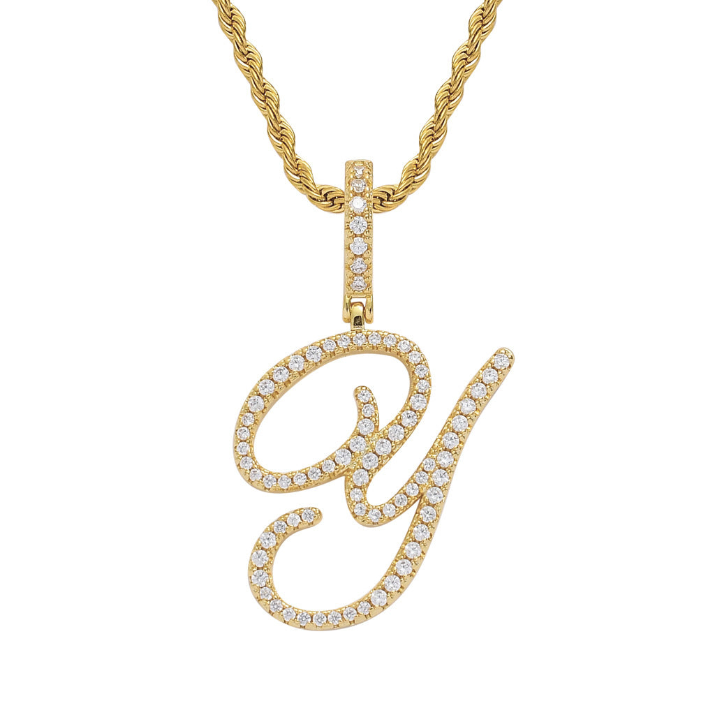 Heritage Architecture - Write My Name - Cursive Zircon Letter Necklace in 18K Gold