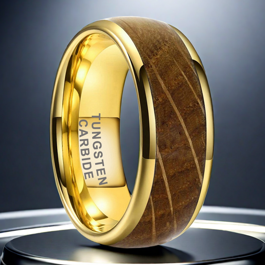 SALE | Whiskey Enchantment Ring - 8mm 18K Gold Whiskey Barrel Men's Wedding Band