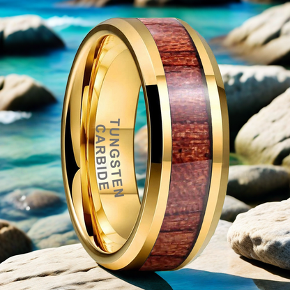 Nautical Voyage Ring - 6mm/8mm 18K Gold-Plated Nautical Wood Men's Wedding Band