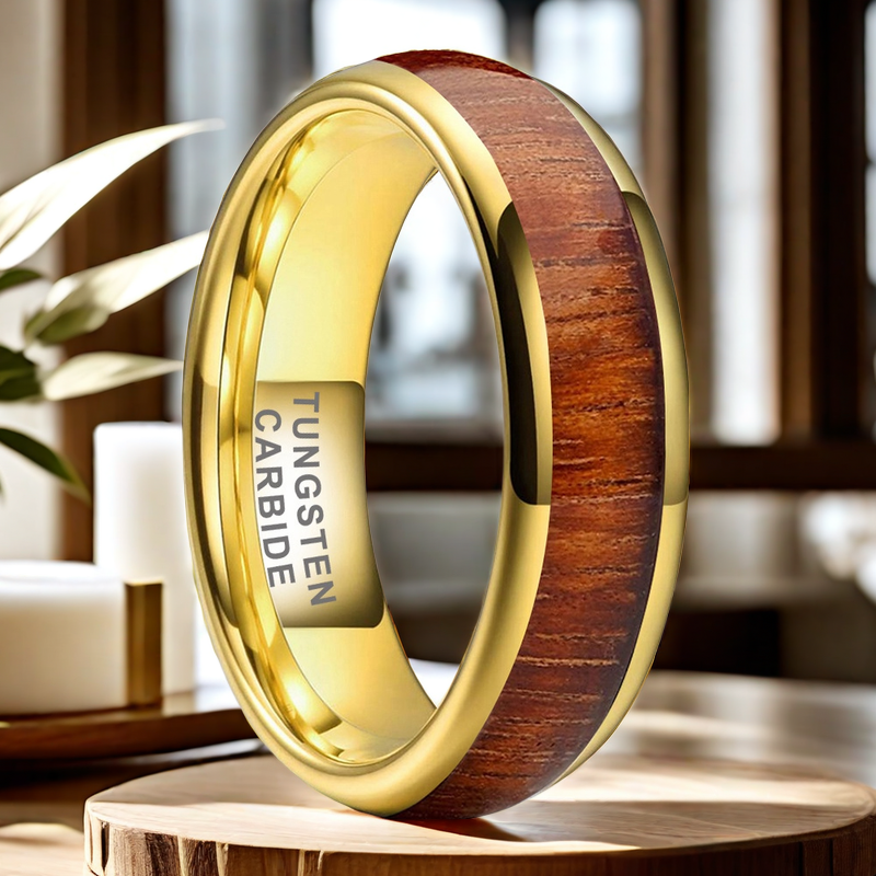 Heritage Architecture Ring - 6mm/8mm 18K Gold-Plated Old Wood Men's Wedding Band