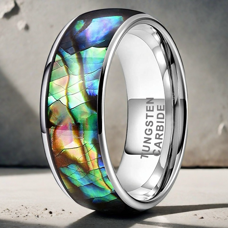 Nautical Voyage Ring - 4/6/8mm Platinum-Plated Tungsten Couple's Ring with Abalone Shell Inlay – Elegant Wedding Bands