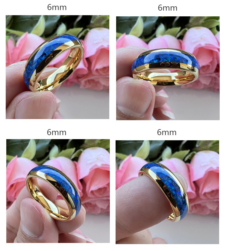 Nautical Voyage Ring - 6mm/8mm 18K Gold-Plated Tungsten Couple's Rings with 3A Blue Opal – Matching Promise Rings