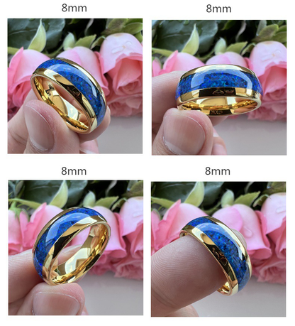 Nautical Voyage Ring - 6mm/8mm 18K Gold-Plated Tungsten Couple's Rings with 3A Blue Opal – Matching Promise Rings