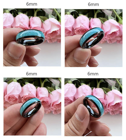 Heritage Architecture Ring - 4/6/8mm Black Tungsten Couple Rings with Crushed Turquoise Inlay