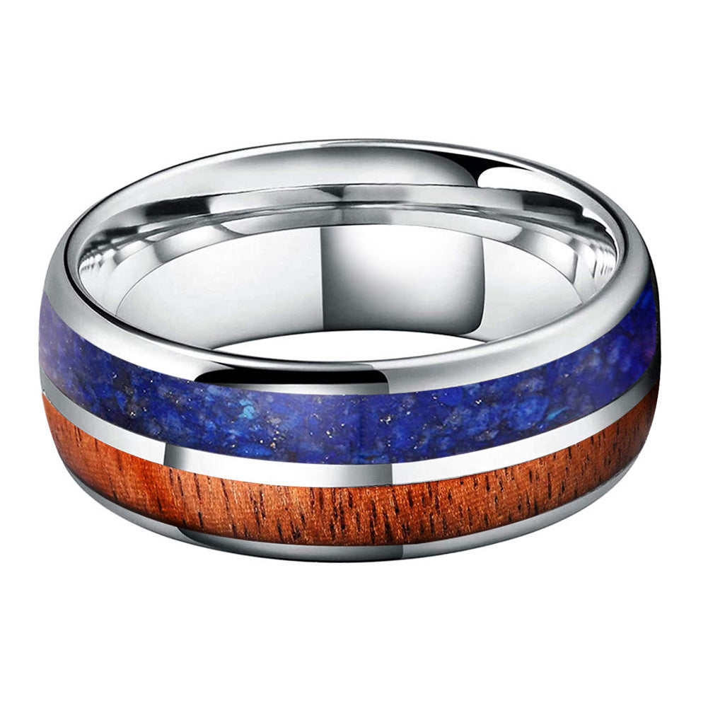 Heritage Architecture Ring - 8mm White Gold Tungsten Ring with Dual Grooves Inlay of Lapis Lazuli & Rosewood – Men's Wedding Band