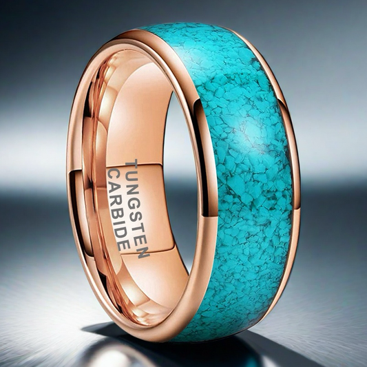 Heritage Architecture Ring - 4/6/8mm Rose Gold Tungsten Couple Rings with Crushed Turquoise Inlay