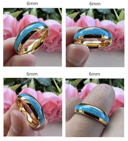 Heritage Architecture Ring - 4/6/8mm 18K Gold-Plated Tungsten Couple Rings with Crushed Turquoise Inlay