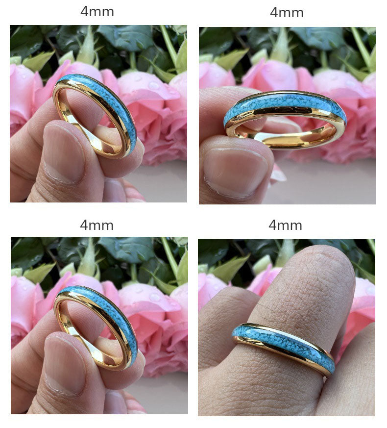 Heritage Architecture Ring - 4/6/8mm 18K Gold-Plated Tungsten Couple Rings with Crushed Turquoise Inlay