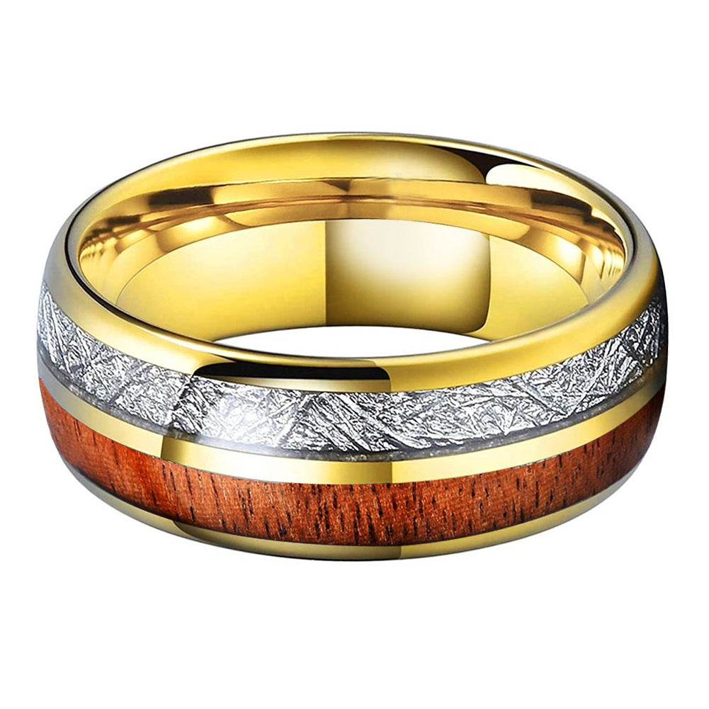 Heritage Architecture Ring - 8mm 18K Gold-Plated Tungsten Ring with Dual Groove Inlay, Silver Wire & Rosewood – Men's Wedding Band