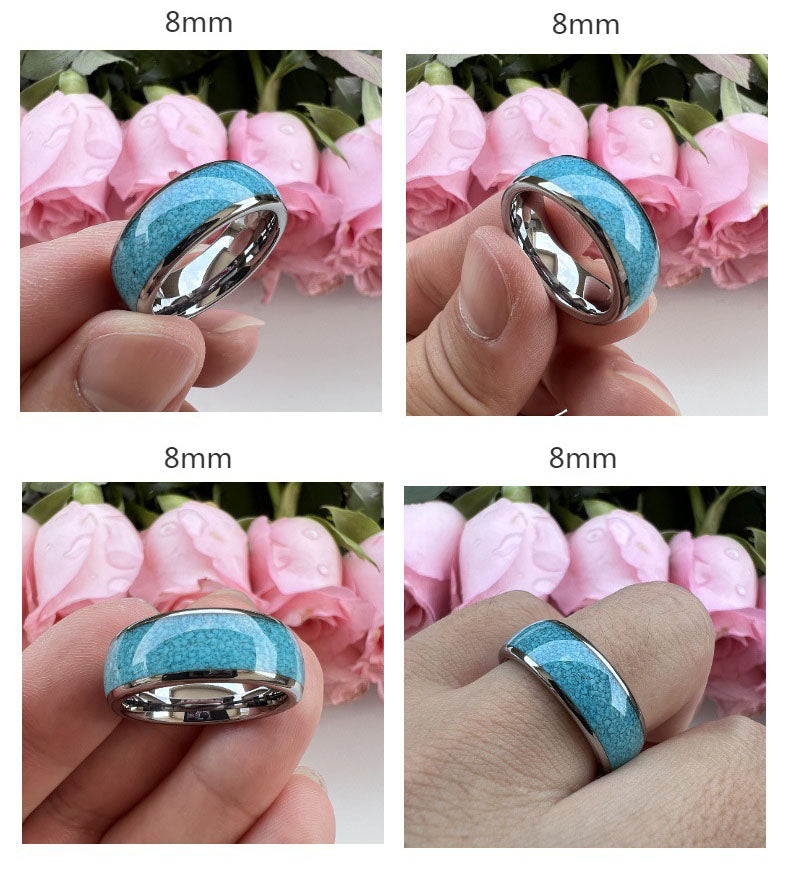 Heritage Architecture Ring - 4/6/8mm Platinum-Plated Tungsten Couple Rings with Crushed Turquoise Inlay