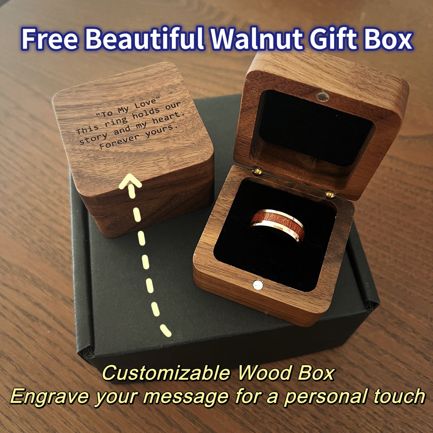 Whiskey Enchantment Ring - 8mm Rose Gold Tungsten Men's Ring with Whiskey Barrel Wood & Deer Antler Inlay – Unique Wedding Band